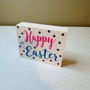 HAPPY EASTER Easter wood block sign Easter decoration tiered tray polka dots